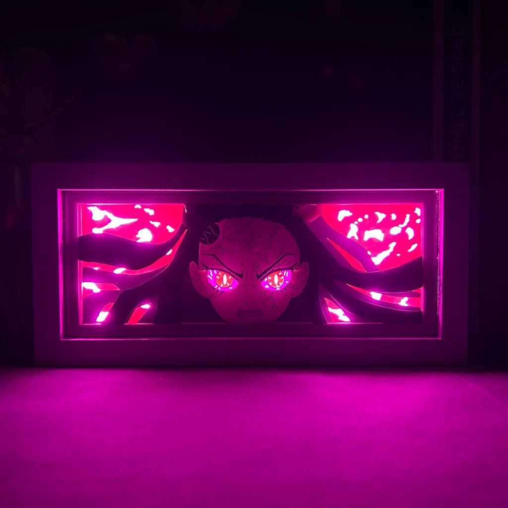 Nezuko Kamado Demon Slayer light box featuring glowing pink eyes and bamboo muzzle.