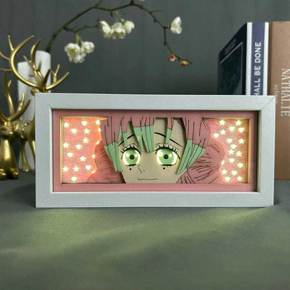 Mitsuri Kanroji Demon Slayer light box with glowing eyes and vibrant pink-green hair.