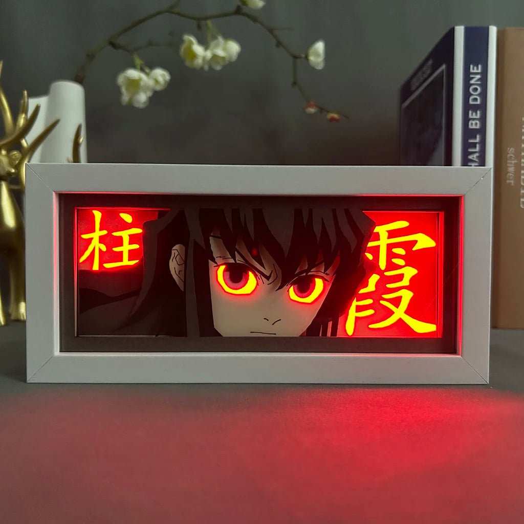 Muichiro Tokito Demon Slayer light box with glowing eyes and Demon Slayer uniform.