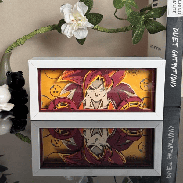 Gogeta Super Saiyan Dragon Ball light box with fiery aura and eco-friendly design.