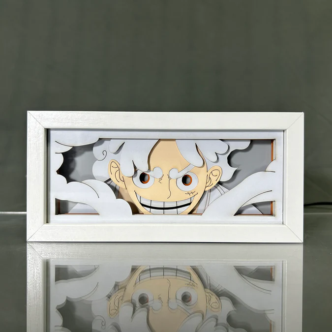 Monkey D Luffy Gear 5 light box featuring Luffy's iconic smile and vibrant energy from One Piece.