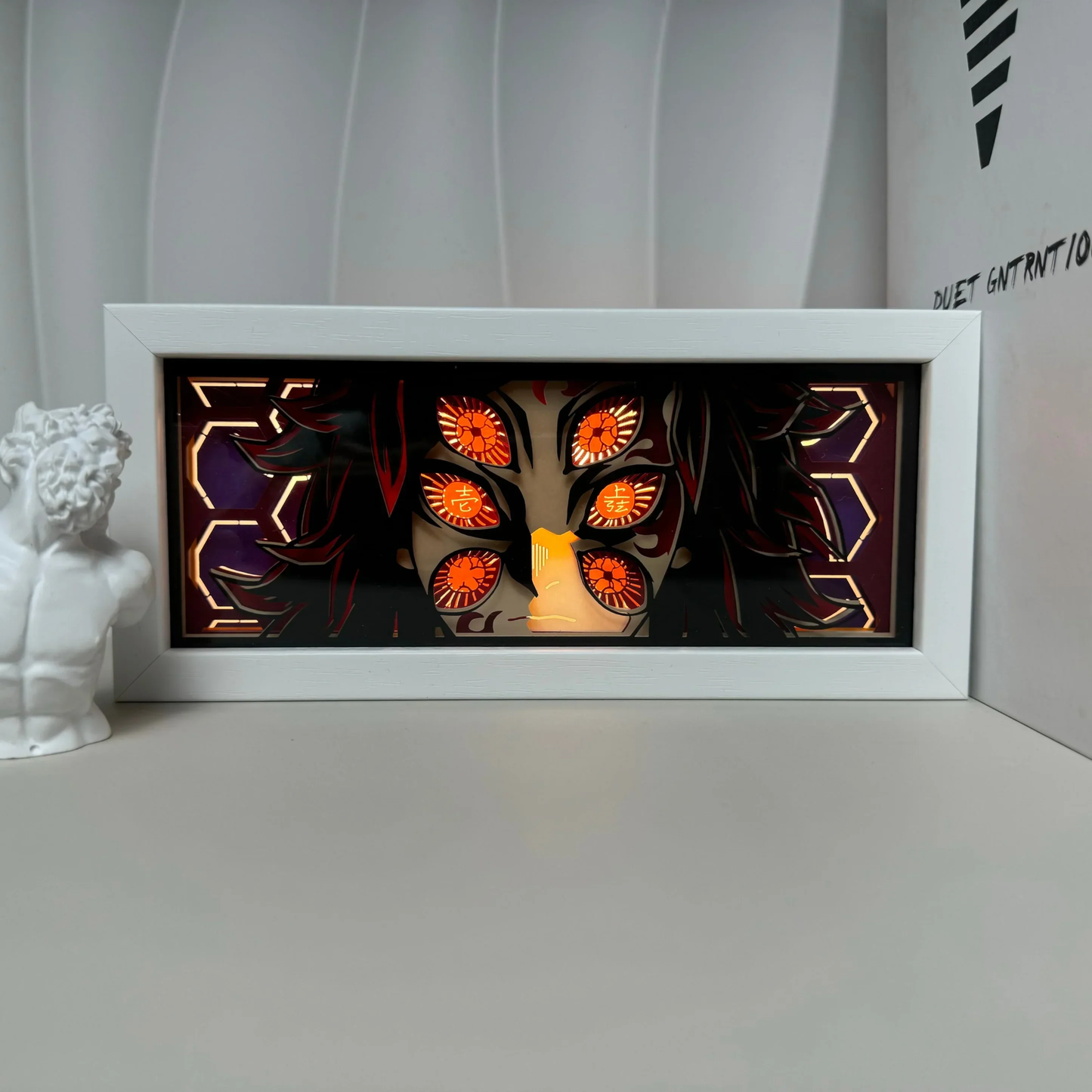 Kokushibo Demon Slayer light box with intense ambient glow and eco-friendly design.