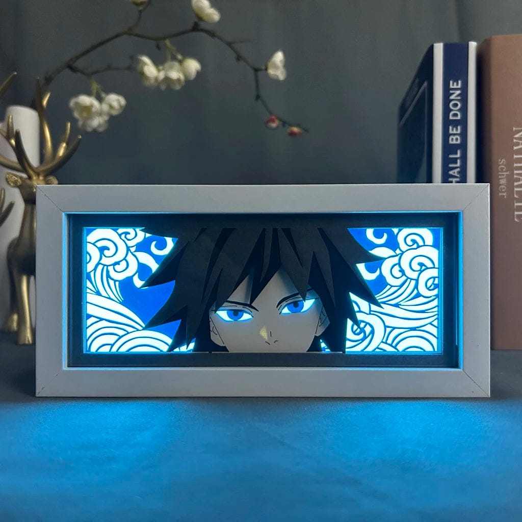 Giyu Tomioka Demon Slayer light box with glowing effect, showcasing serious expression and intense gaze.