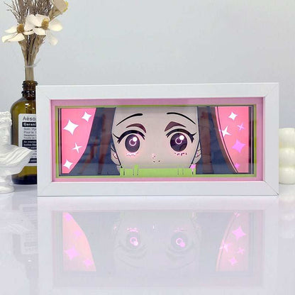 Nezuko Kamado Demon Slayer light box with vibrant glowing design featuring Nezuko in her demon form; perfect collectible for anime fans.