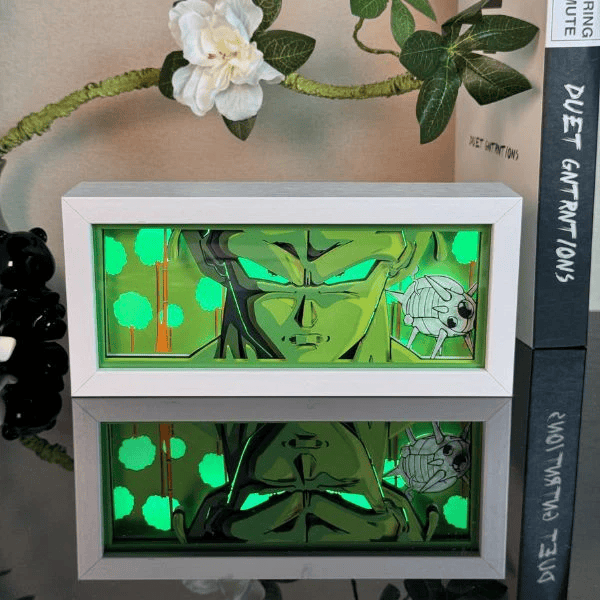 Piccolo Dragon Ball light box with vibrant green glow highlighting his intense gaze and features.