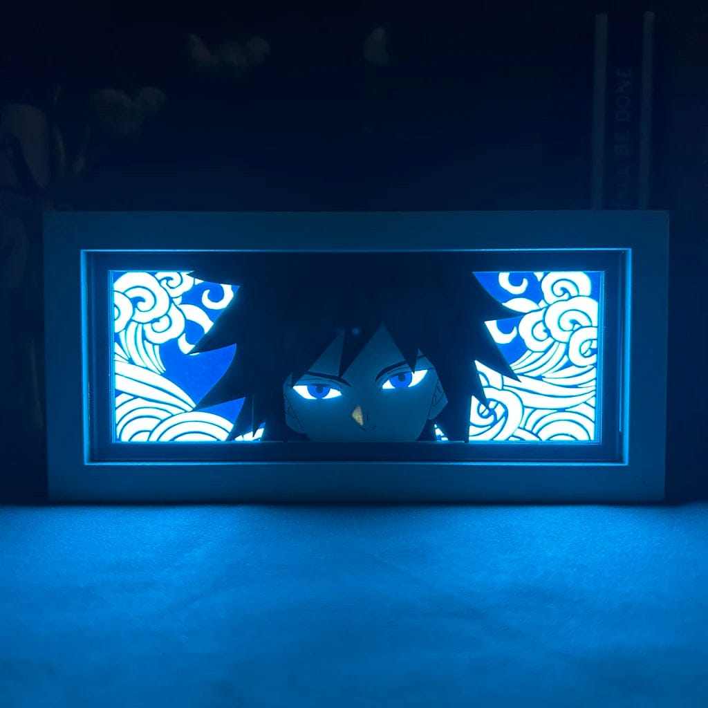 Giyu Tomioka Demon Slayer light box with intense gaze and glowing illumination.