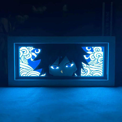 Giyu Tomioka Demon Slayer light box with intense gaze and glowing illumination.