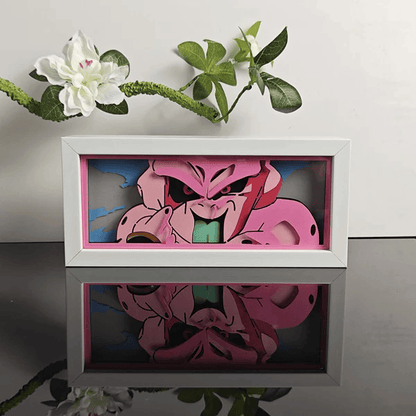 Kid Buu Dragon Ball Light Box with eco-friendly materials and vibrant glow, featuring Majin Buu's menacing pink form.