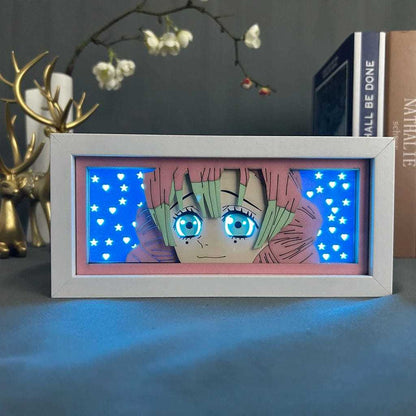 Mitsuri Kanroji Demon Slayer light box with glowing blue background and vibrant pink and green hair.