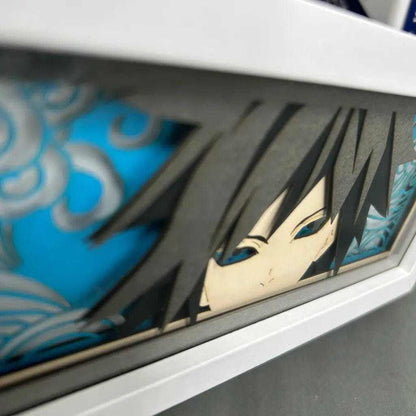 Giyu Tomioka Demon Slayer light box showcasing intense gaze and vibrant illumination.