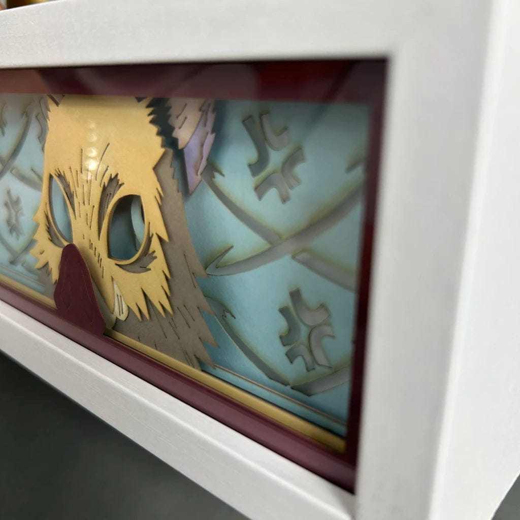 Hashibira Inosuke Demon Slayer light box featuring iconic boar mask and dual blades in action.