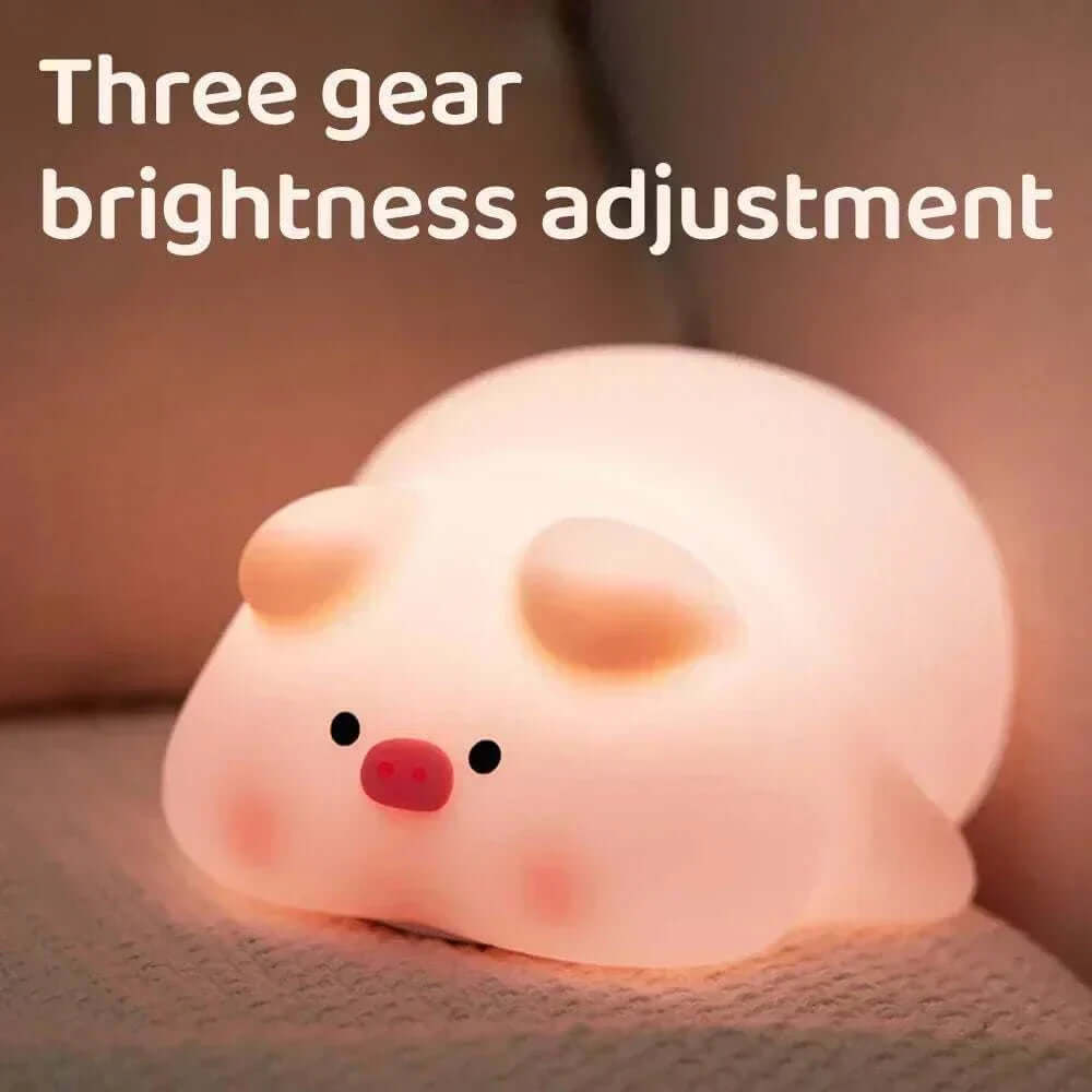 Pig silicone night light with three gear brightness adjustment, ideal for children's rooms.