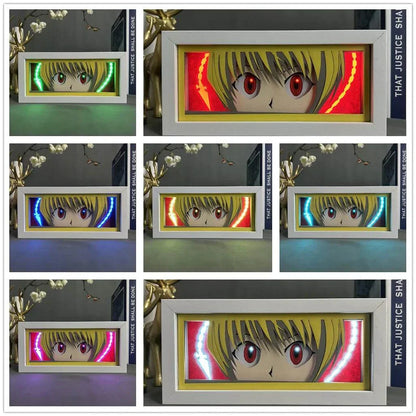 Kurapika light box displaying glowing scarlet eyes and Nen chains, eco-friendly design for Hunter x Hunter collectors.