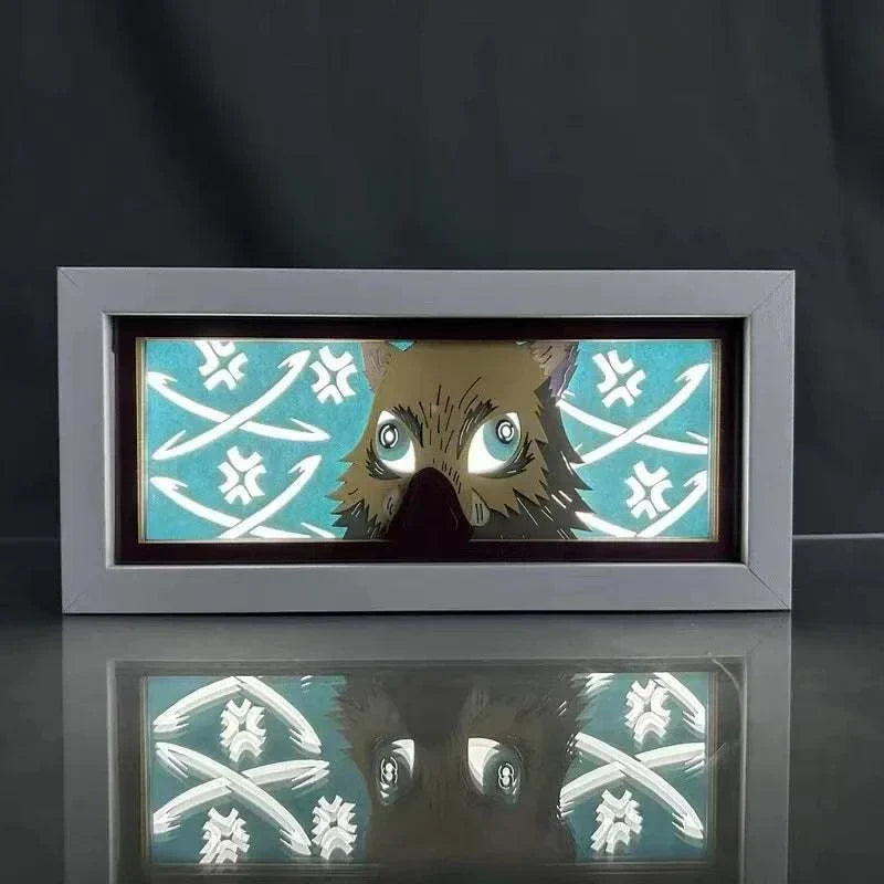 Demon Slayer Hashibira Inosuke light box with boar mask and glowing detail.