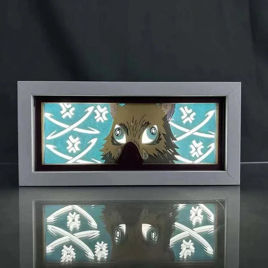 Hashibira Inosuke light box featuring boar mask from Demon Slayer, vivid glow, eco-friendly materials.