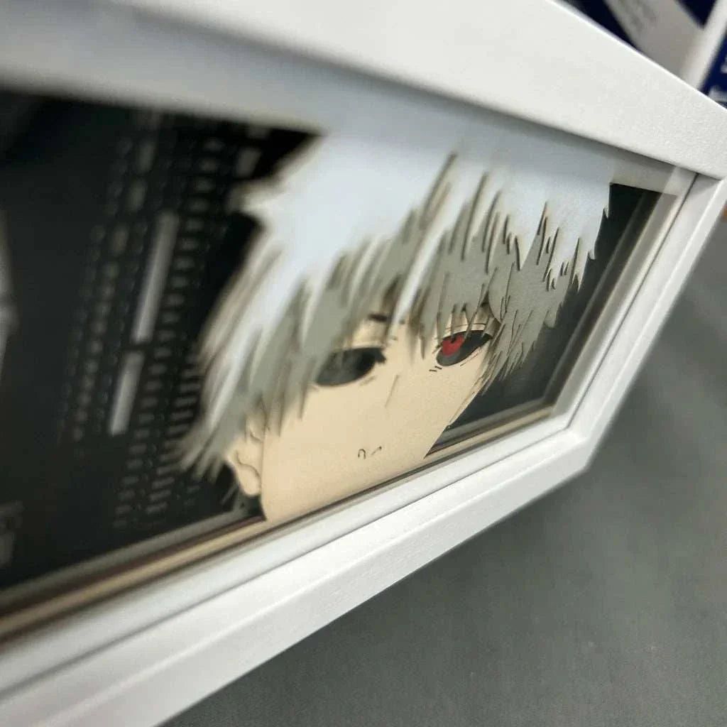 Ken Kaneki face with ghoul eye and mask in Tokyo Ghoul light box.