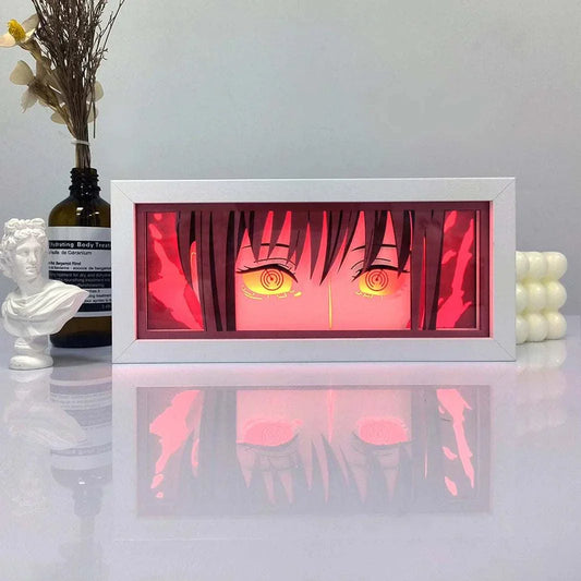 Makima Chainsaw Man light box with red and amber glow, eco-friendly design.