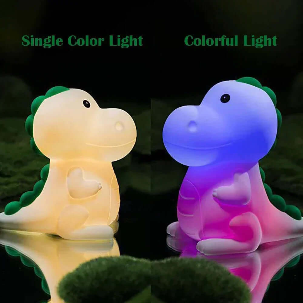 Lovely Dinosaur Night Light with color-changing silicone design, perfect for children's rooms.