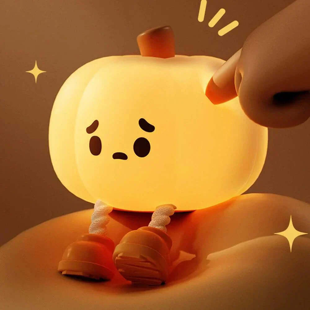 Halloween Pumpkin Night Light with soft silicone design and dimmable feature.