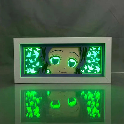 Kochou Shinobu Demon Slayer Light Box with green illumination and butterfly design.