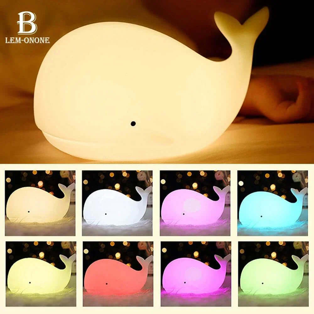 Wavy The Whale Night Light with color-changing RGB glow for kids.