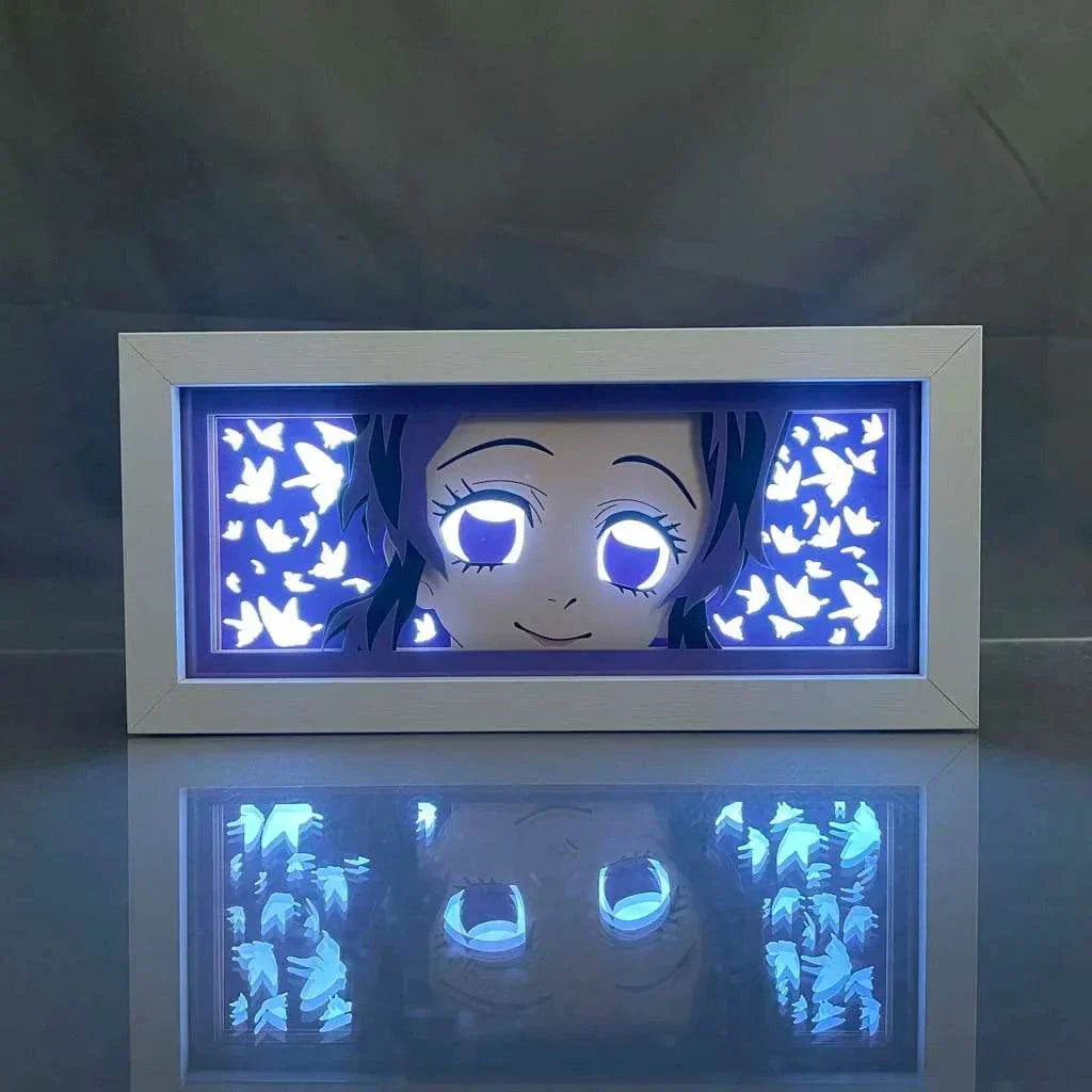 Kochou Shinobu Demon Slayer light box with glowing butterfly design and serene expression.