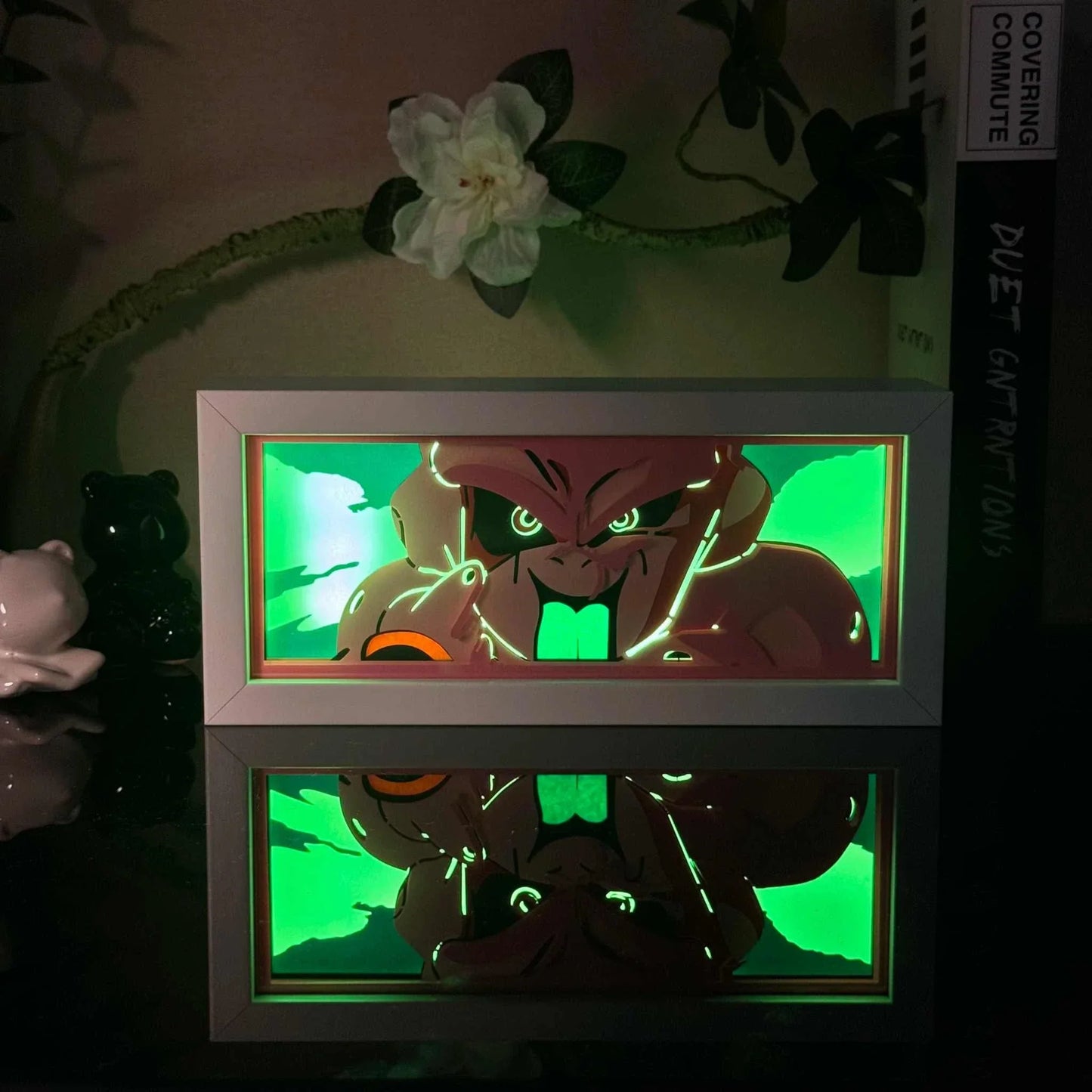 Kid Buu Dragon Ball light box with green illumination showcasing Majin Buu's menacing form and chaotic energy.