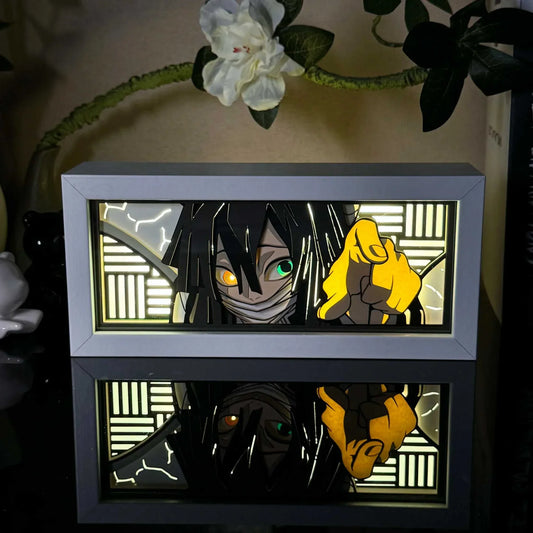 Obanai Iguro Demon Slayer Light Box with glowing serpent motif and Nichirin Blade display.