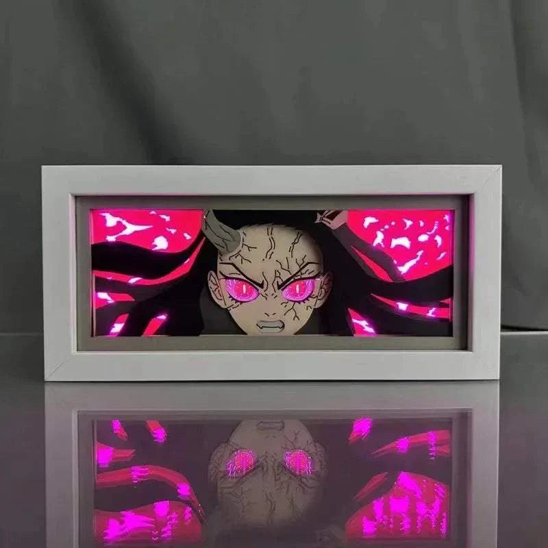 Nezuko Kamado Demon Slayer light box with glowing pink eyes and bamboo muzzle.