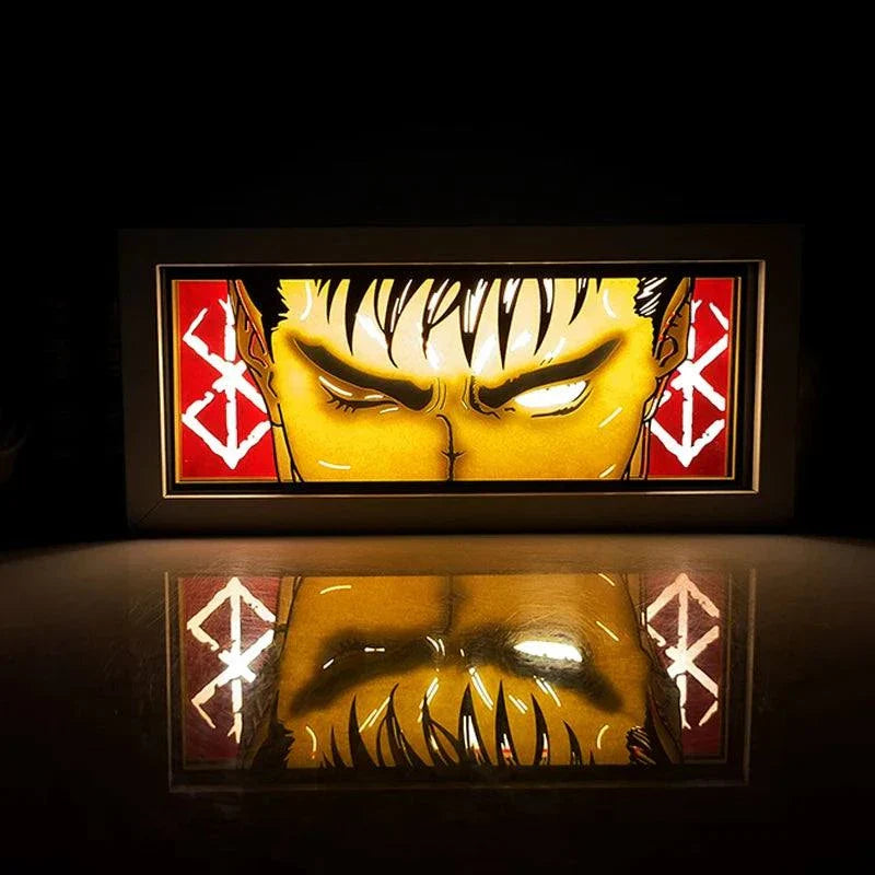 Berserk Guts Light Box showcasing intense design with dramatic glow.