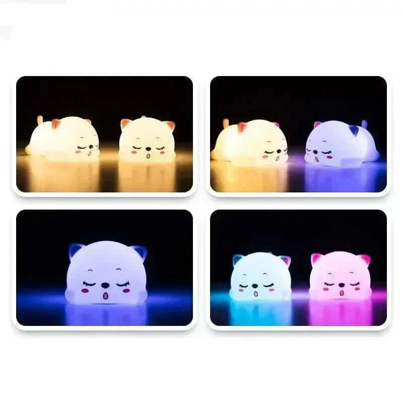 Cute Lovely Cat Night Light with touch sensor and remote control, providing a soft glow for children's bedrooms.