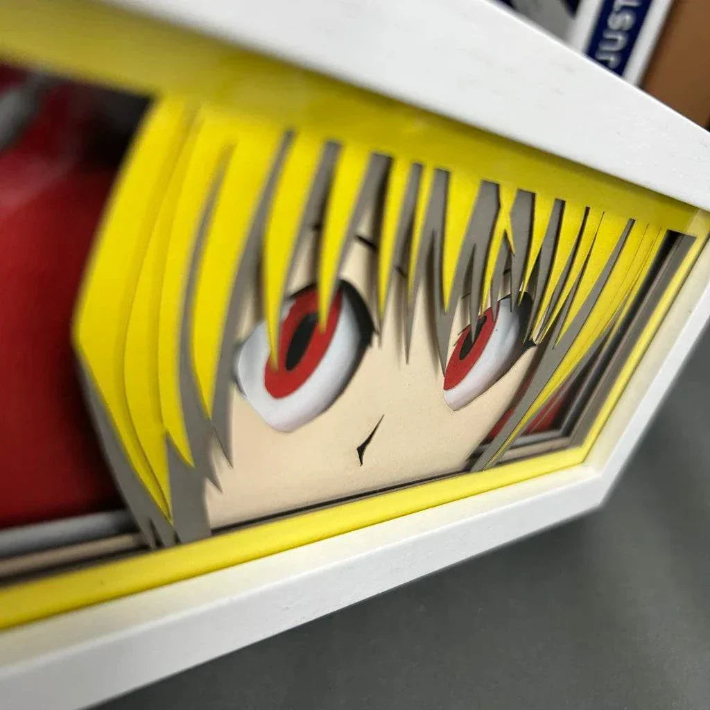 Kurapika light box featuring iconic red eyes and Nen chains from Hunter x Hunter.