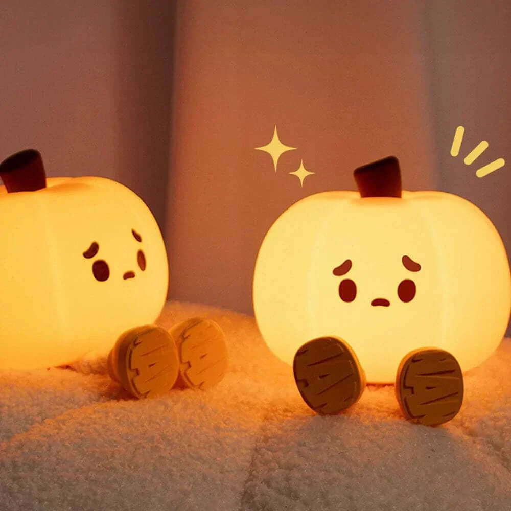 Halloween Pumpkin Night Light in soft silicone design, perfect for festive home decor and children's rooms.