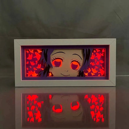 Kochou Shinobu Demon Slayer Light Box with butterfly design and purple illumination.