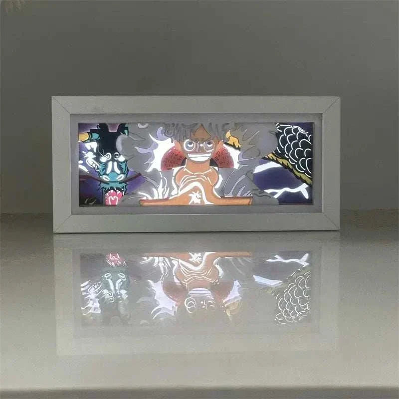 Monkey D Luffy Gear 5 vs Kaido One Piece Light Box showcasing epic battle scene with dynamic lighting.