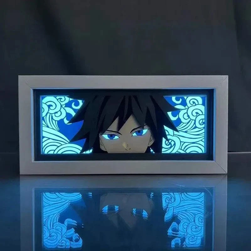 Giyu Tomioka Demon Slayer light box with intense gaze and vibrant glow.