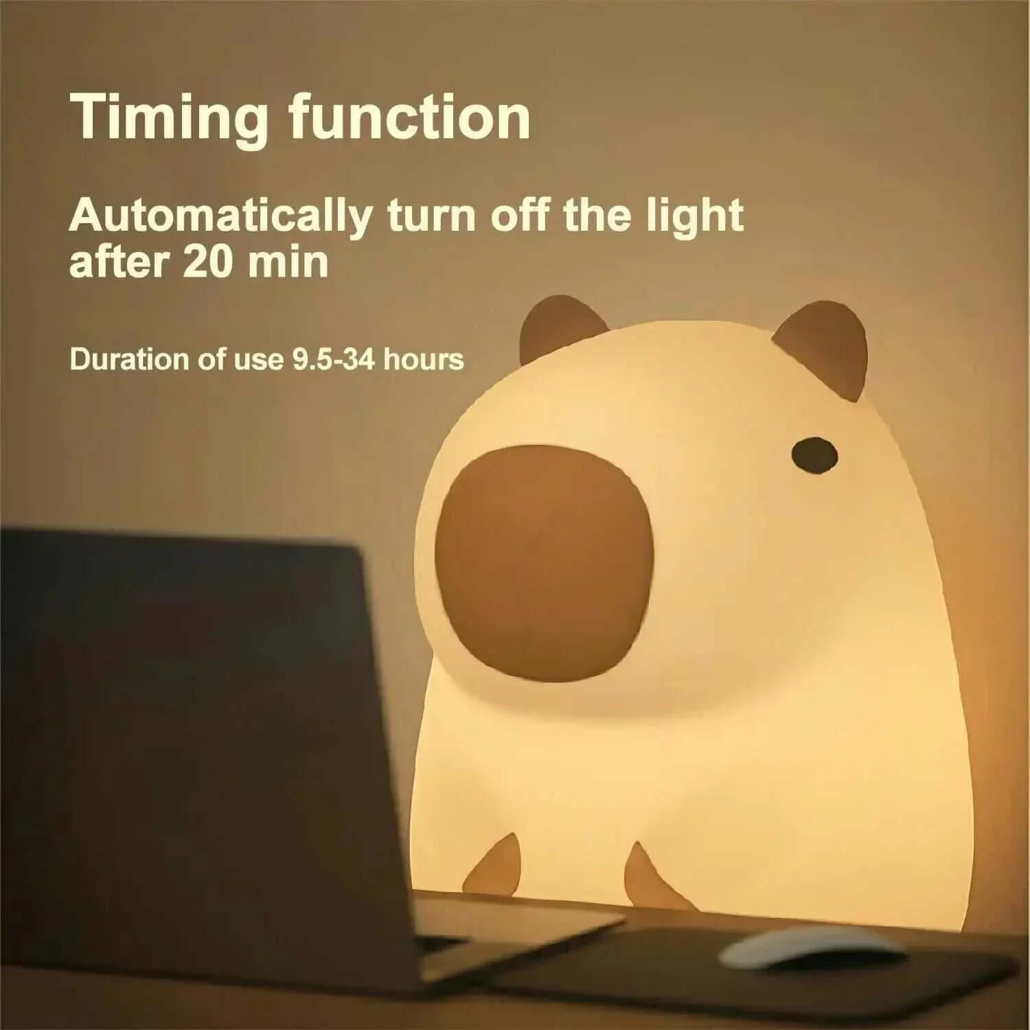 Cute Capybara Night Light with timing function and soft glow.