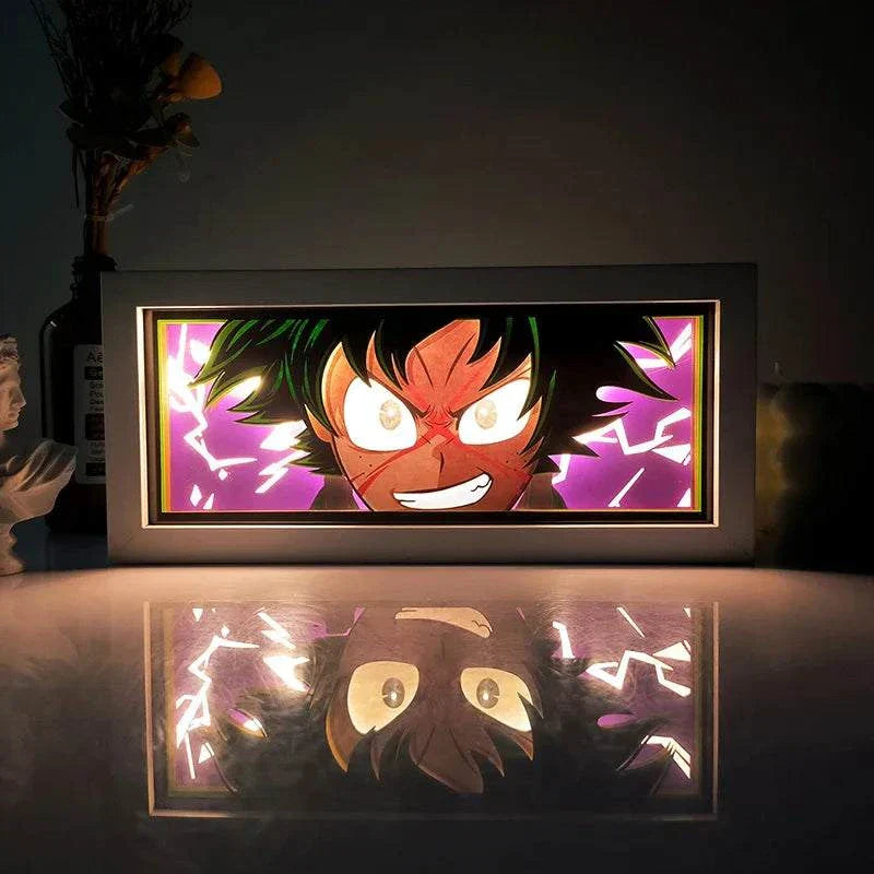 Izuku Midoriya light box featuring heroic pose and vibrant glow.