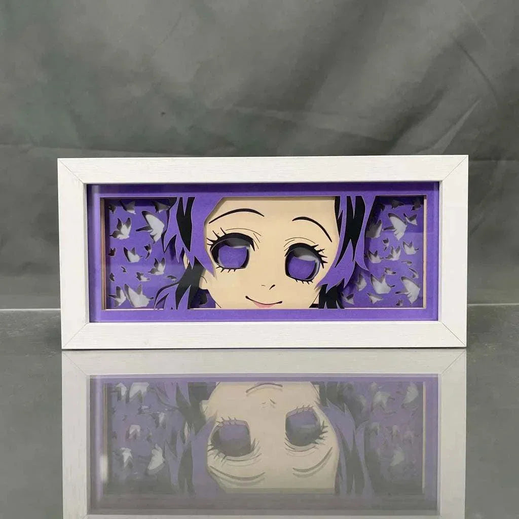 Kochou Shinobu Demon Slayer light box with purple butterfly theme and serene expression.