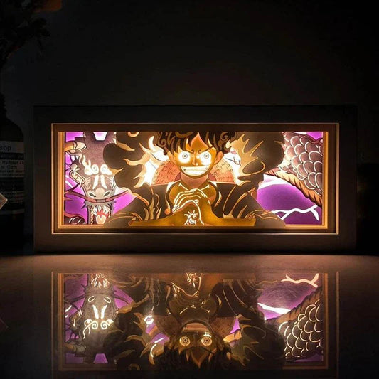 Monkey D. Luffy Gear 5 light box with vivid lighting showcasing his transformation from One Piece.