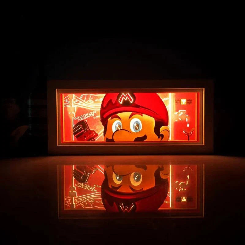 Super Mario light box featuring Mario in red cap with warm glow.