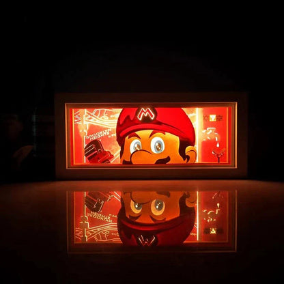 Super Mario light box featuring Mario in red cap with warm glow.