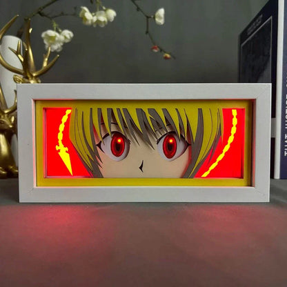 Kurapika Hunter x Hunter light box with scarlet eyes and glowing Nen chains.