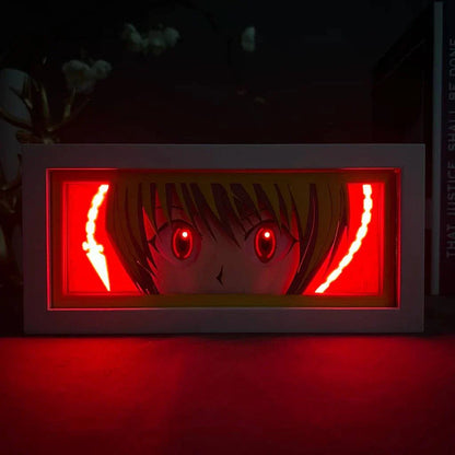 Kurapika Hunter x Hunter light box with glowing red eyes and chains.