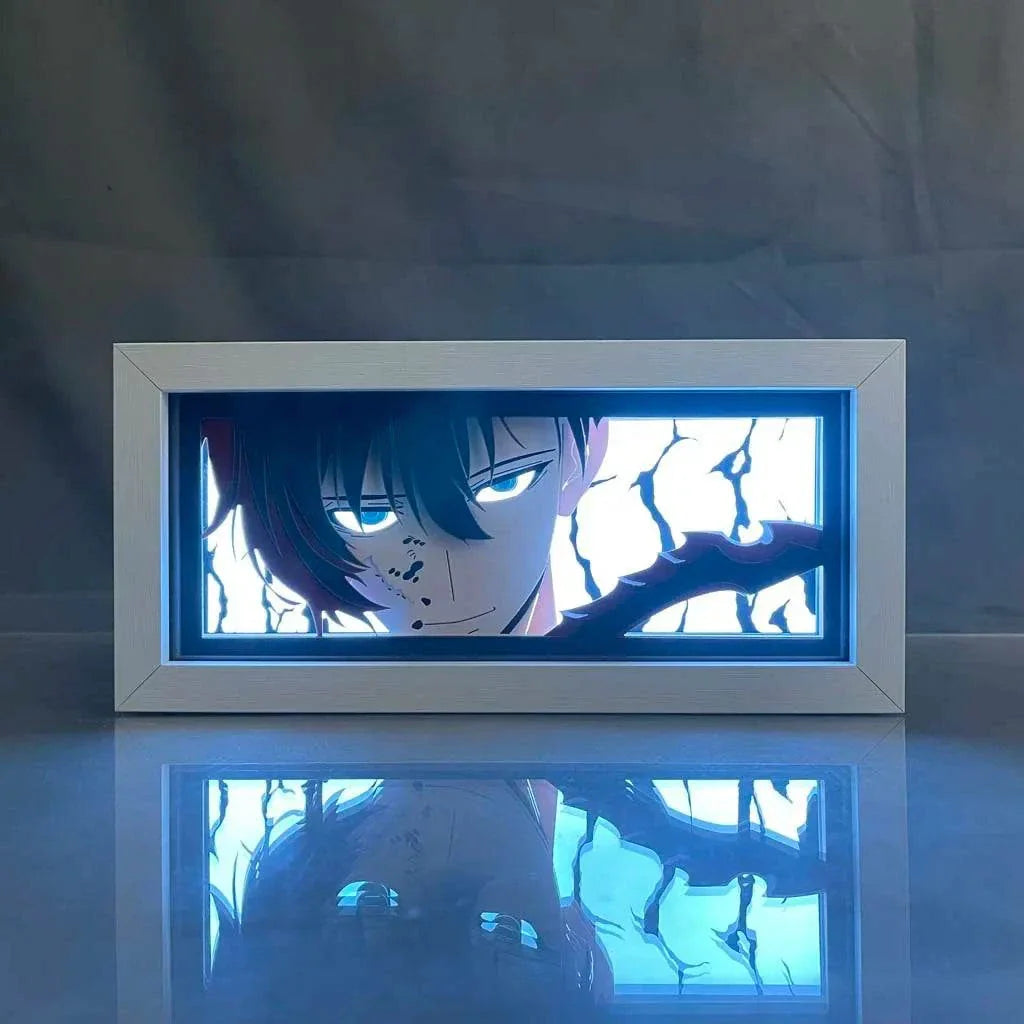 Sung Jin Woo Solo Leveling light box displaying dynamic design and glowing illumination.