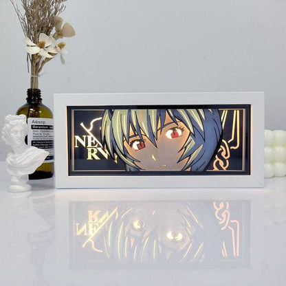 Ayanami Rei light box from Neon Genesis Evangelion, featuring her in a serene, enigmatic design with eco-friendly materials.