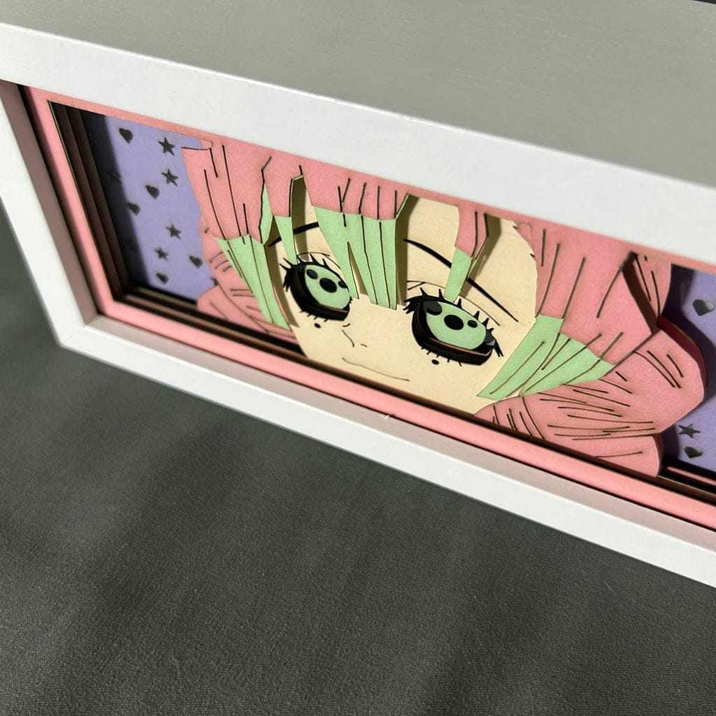 Mitsuri Kanroji Demon Slayer light box showcasing glowing eyes and vibrant pink and green hair.